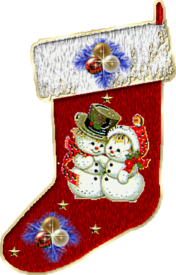 Grote animatie van een kerstsok - Grote rode kerstsok met daarop twee sneeuwmannen