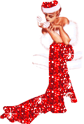 Kleine animatie van een kerstmeisje - Meisje in lange rode jurk met kerstmuts en rode glitter