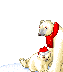 Mini animatie van een kerstdier - IJsbeer met jong dat een kerstmuts op heeft