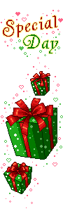 Kleine animatie van een kerstcadeau - Special Day met drie groene pakjes met rode strikken