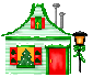 Mini kerstanimatie van een kersthuis - Groen huisje met binnen een kerstboom