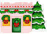 Mini kerstanimatie van een kersthuis - Kersthuisje met een besneeuwde kerstboom met gele kerstverlichting