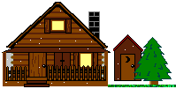 Kleine animatie van een kersthuis - Bruin huisje met spar dat ondergesneeuwd raakt