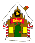 Mini kerstanimatie van een kersthuis - School met kerstdecoratie