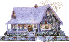 Kleine animatie van een kersthuis - Besneeuwd huisje met glitter