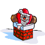 Kleine animatie van een kerstwens - Merry Christmas en de Kerstman kruipt in de schoorsteen