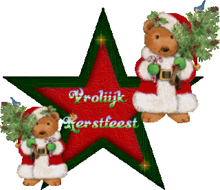 Middelgrote animatie van een kerstwens - Vrolijk Kerstfeest met twee beren met kerstkleding