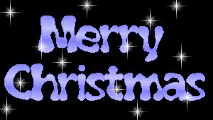 Middelgrote animatie van een kerstwens - Merry Christmas in paarse letters met witte sterren