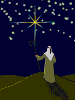 Mini animatie van een kerststal - Een herder ziet de kerstster