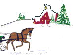 Mini animatie van een kerstdier - Slee getrokken door een paard glijdt voor een huis langs
