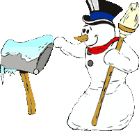 Kleine animatie van een sneeuwpop - Sneeuwman met bezem kijkt in de brievenbus of er post is
