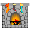 Mini animatie van een schoorsteen - Brandende open haard waar drie sokken aan hangen