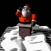 Mini animatie van een schoorsteen - De Kerstman zit boven op het dak in de schoorsteen