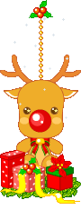 Kleine animatie van een rendier - Rudolf het rendier met zijn rode neus met kerstcadeautjes