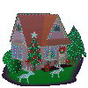 Mini kerstanimatie van een kersthuis - Huisje met kerstverlichting met twee kerstbomen en twee rendieren