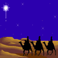 Mini kerstmis animatie van een kerstster - De wijzen uit het oosten volgen op hun kamelen de ster van Bethlehem