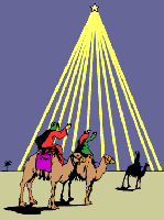 Kleine kerstanimatie van een kerstster - De wijzen uit het oosten volgen op hun kamelen de ster van Bethlehem