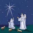 Mini kerstmis animatie van een kerstster - De herders de hun schapen hoeden volgen de ster van Bethlehem