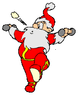 Kleine kerstanimatie van een kerstman - Sportieve Kerstman die aan gewichtheffen doet