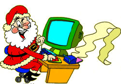 Kleine kerstanimatie van een kerstman - De Kerstman zit voor zijn computer