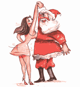 Middelgrote kerstanimatie van een kerstman - De Kerstman danst met een jonge schone