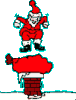 Mini animatie van een schoorsteen - De Kerstman probeert een grote zak kerstcadeaus de schoorsteen in te trappen