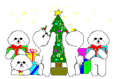 Kleine kerstanimatie van een kerstboom - Vier hondjes die samen de kerstboom versieren en er zijn ook veel kerstcadeaus