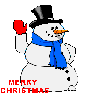 Kleine animatie van een kerstwens - Merry Christmas met een sneeuwman die zijn hand opsteekt