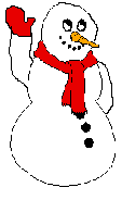 Kleine animatie van een sneeuwpop - Sneeuwman met rode sjaal steekt zijn hand op