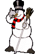 Mini animatie van een sneeuwpop - Sneeuwman met bezem in de hand zwaait
