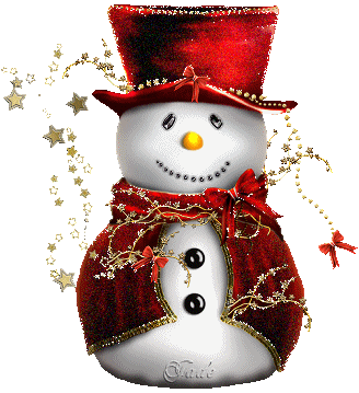 Grote animatie van een sneeuwpop - Sneeuwpop met rode jas en rode hoed