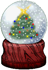 Kleine animatie van een sneeuwglobe - Sneeuwglobe met daarin een kerstboom met een gele ster als piek en gekleurde kerstverlichting
