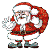 Mini animatie van een kerstman - De Kerstman zwaait terwijl hij op zijn rug de zak met kerstcadeaus heeft