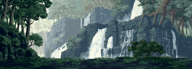 Grote animatie van stromend water - Watervallen in het tropisch regenwoud