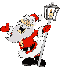 Kleine kerstanimatie van een kerstman - Zingende Kerstman bij een lantaarnpaal