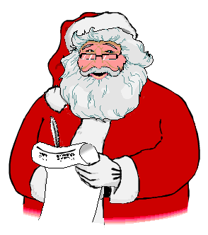 Middelgrote kerstanimatie van een kerstman - De Kerstman is een lange brief aan het schrijven