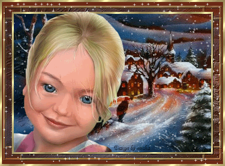 Grote animatie van een kerstmeisje - Huisjes en kerk in de sneeuw met een gezicht van een meisje