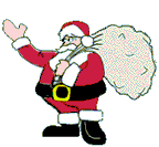 Mini animatie van een kerstman - Zwaaiende Kerstman met op zijn rug een zak met kerstcadeaus