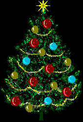 Kleine kerstanimatie van een kerstboom - Kerstboom met gekleurde kerstballen en gekleurde twinkelverlichting
