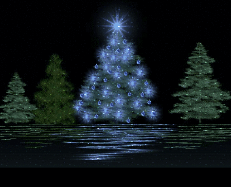 Grote kerstanimatie van een kerstboom - Kerstboom met blauwe kerstverlichting