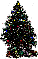 Kleine kerstanimatie van een kerstboom - Kerstboom met gekleurde kerstballen en kerstcadeaus onder de boom