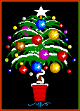 Mini kerstanimatie van een kerstboom - Kerstboom met gekleurde kerstballen en twinkelverlichting