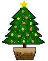 Mini kerstanimatie van een kerstboom - Kerstboom met gele en oranje twinkelverlichting en een gele kerstster als piek