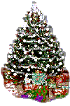 Mini kerstanimatie van een kerstboom - Kerstcadeaus onder de kerstboom met witte slingers en kerstverlichting