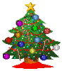 Mini kerstanimatie van een kerstboom - Kerstboom met gekleurde kerstballen en twinkelverlichting