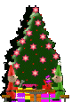 Mini kerstanimatie van een kerstboom - Kerstboom met rode sterren en witte twinkelverlichting