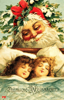 Middelgrote kerstanimatie van een kerstman - De Kerstman waakt over de slapende kinderen