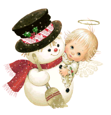 Grote animatie van een sneeuwpop - Sneeuwpop met bezem en een kind