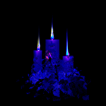 Grote kerstanimatie van een kerstkaars - Brandende blauwe kaarsen in het donker