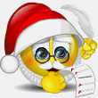 Mini animatie van een kerstman - Smiley met kerstmuts schrijft een brief met een ganzenveer